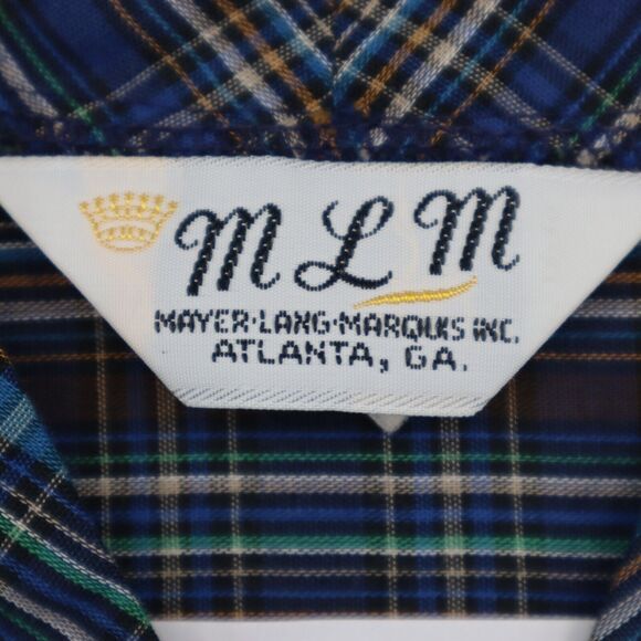 MLM Label Shirt Womens Multicolor Short Sleeve Vneck Button Plaid Blouse - Picture 5 of 16